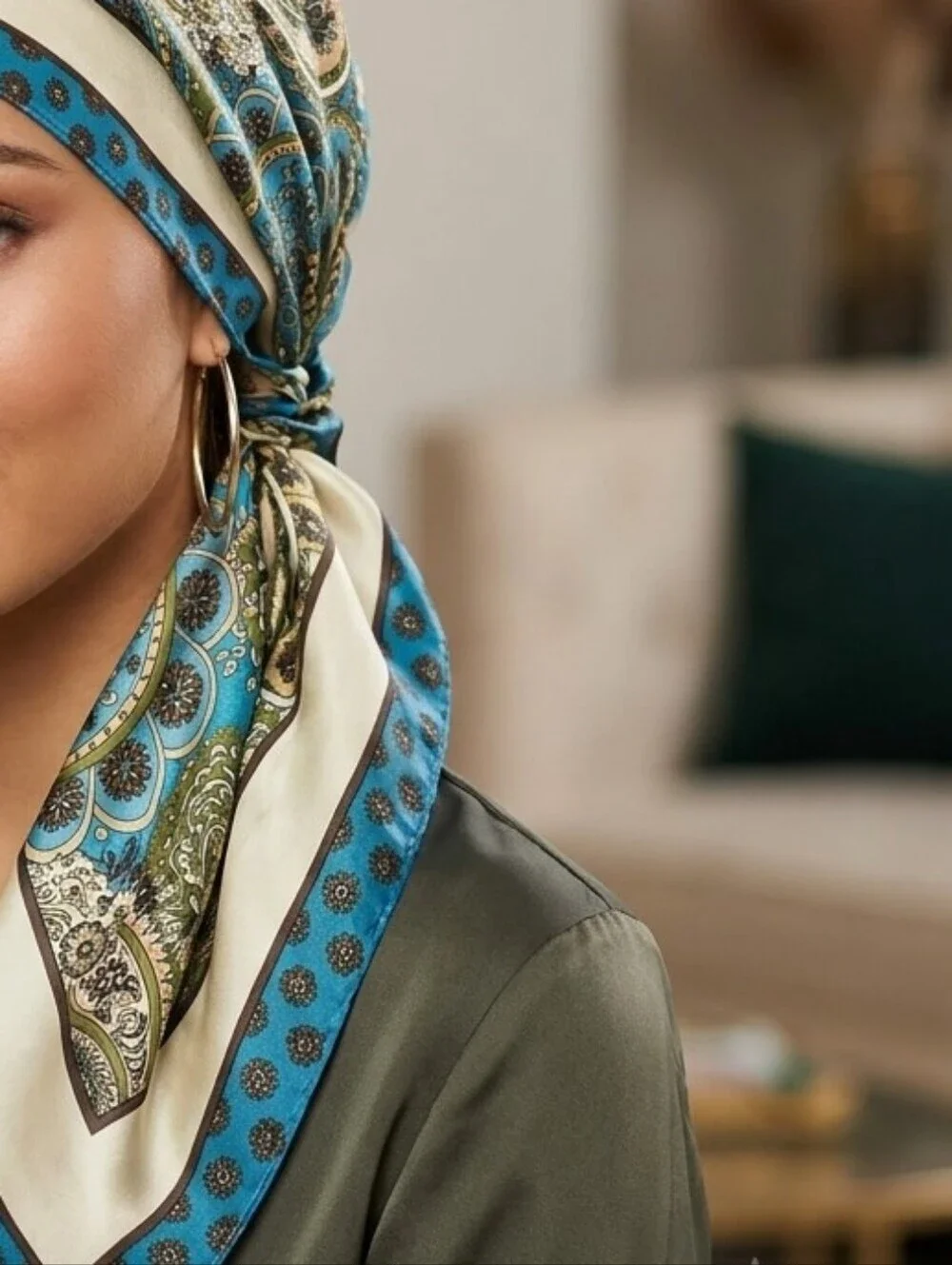 NWT Boho Paisley Satin Headscarf Hair Bandana Large Square Neck Scarf 35